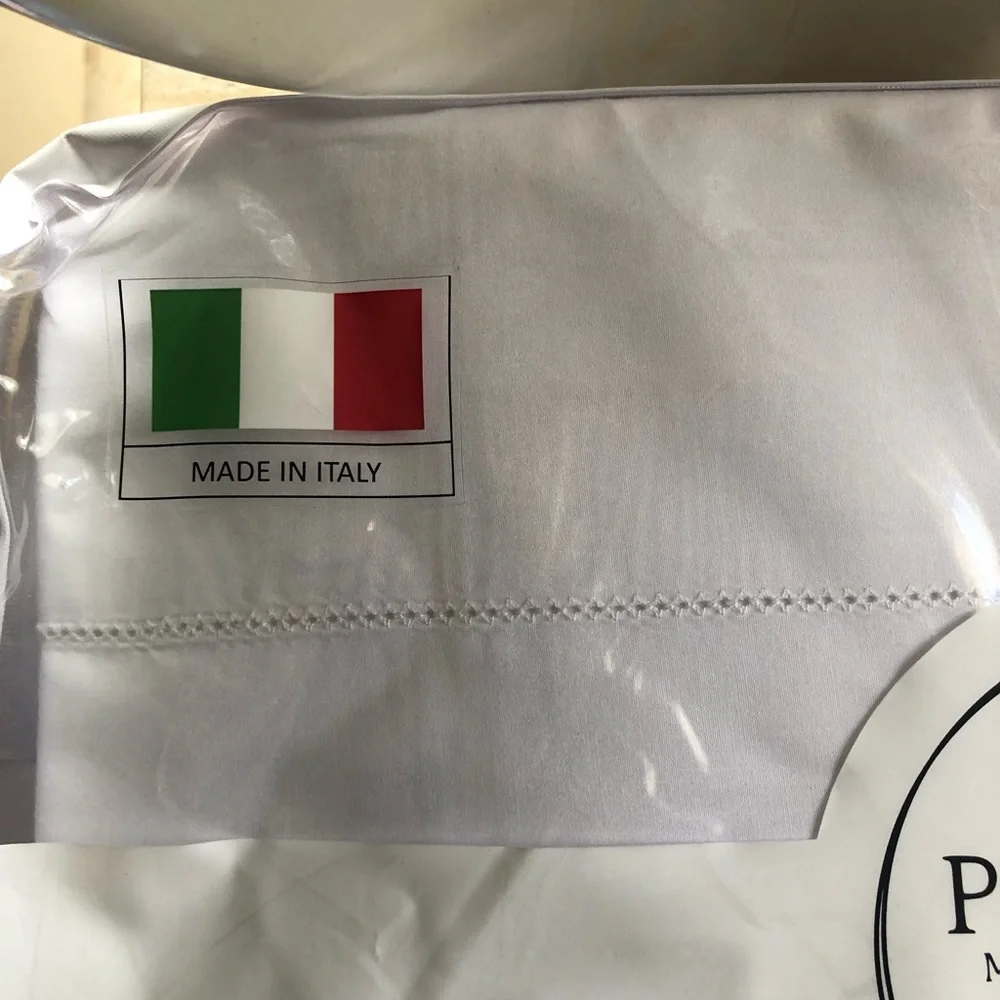 PORTOFINO Italy Embroidered Gray Scalloped QUEEN Size Cotton Sheet Set